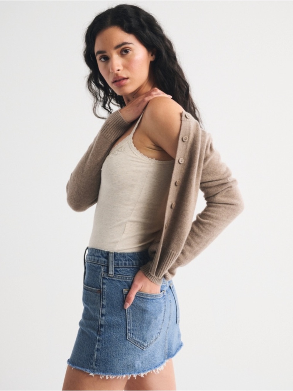 Abercrombie & Fitch Curve Love Mid-rise Light Blue Denim Mini Skirt-Size 32 - Picture 3 of 8